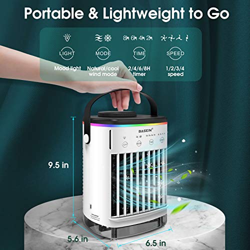 Portable Air Conditioner, Evaporative Air Conditioner Fan with Double Water Tank 4 Speeds 8H Timer 7 Colors, Camping AC Unit, Personal Air Cooler Desktop Air Conditioner with Handle for Office, Room