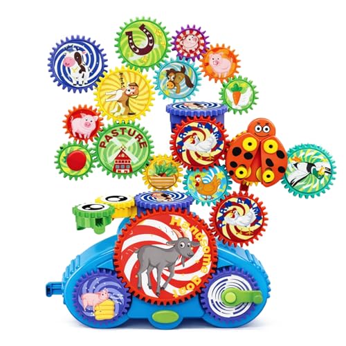 Image of Motorized Gear Building Blocks Toys, Electric Farm Animal Spinning Set Ages 3-6, STEM Learning Construction Kit, Fine Motor Cause-Effect Gift for Boys Girls
