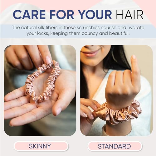 Image of Blissy Silk Scrunchies (3 Pack) - 100% Pure Mulberry Silk - 22 Momme 6A High-Grade Fibers Scrunchie for Straight & Curly Hair - Preventing Breakage, Tangling, & Creasing (Rose Regular)