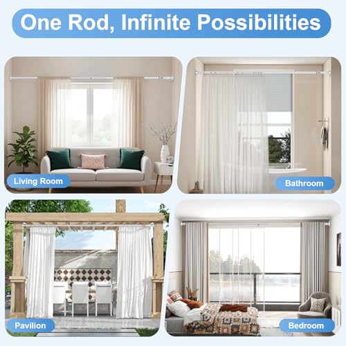 Image of Long Tension Rod 41-126inch Silver Tension Curtain Rods no Drilling | 1.26 inch Diameter Outdoor Curtain Rod for Patio,Windows,Anywhere Heavy Duty Spring Rods Adjustable