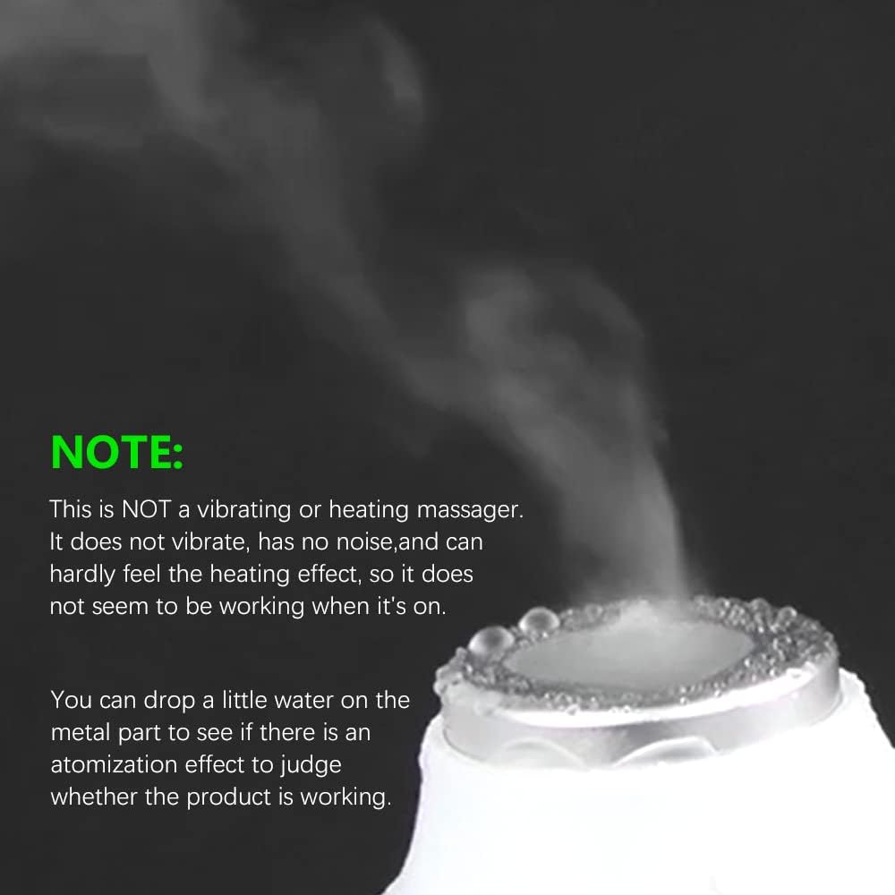 Close-up of the YUNCHI CS-02 probe head with steam, illustrating the water atomization test to confirm device operation.