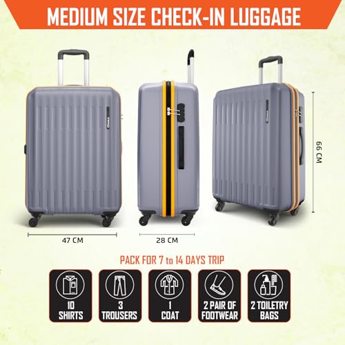 Image of Safari Genius Alley 66cm Medium Check-in Trolley Bag Hard Case Polypropylene, 4 Spinner Wheels, 360 Degree Wheeling Luggage, Travel Bag, Suitcase for Travel, Trolley Bags for Travel, Flintstone