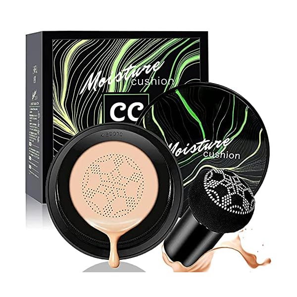 firstfly Mushroom Head Air Cushion CC Cream, Concealer Lasting Moisturizing Pigment CC Liquid Foundation, Matte Even Skin Tone Nude Makeup Base Primer Cushion Foundation CC Cream (Natural)