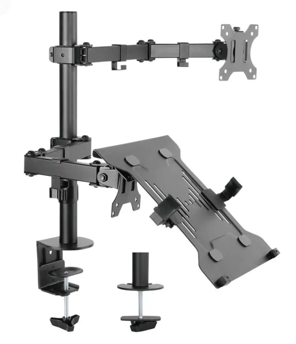 Hot Tech! Monitor Arm with Laptop Tray, Full Motion Tilt & Rotate 13 to 32 inch Desk Mount, Clamp Workstation with Cable Management
