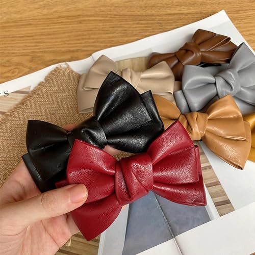 Pinza para cabello con lazo de cuero PU estilo coreano miniatura 4