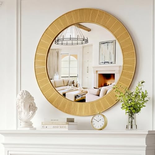 Image of Uniclinens Gold Round Wall Mirror - Modern Large Coastal Round Mirror Decor with Clean Lines, Sun-Shaped Circle Wall Decor Art for Bathroom Entryway Fireplace Living Room Bedroom Hallway,31 inch