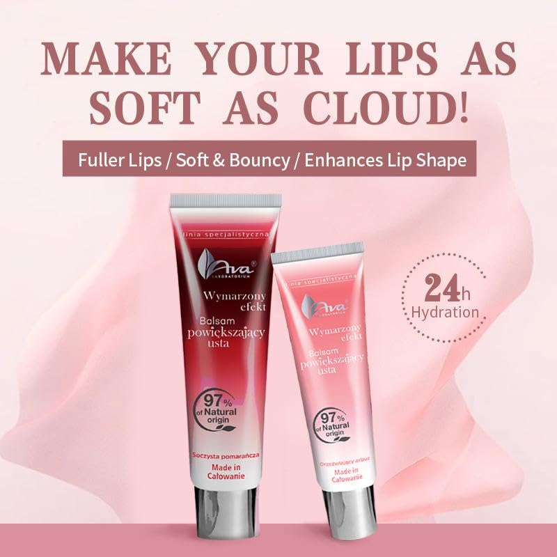 AVA Lip Recovery Lip Balm Enhancer with Peptides and Coconut Oil, Deep Repair, Smooths Lip Lines, Plumps Lips, Cherry 2 Pack