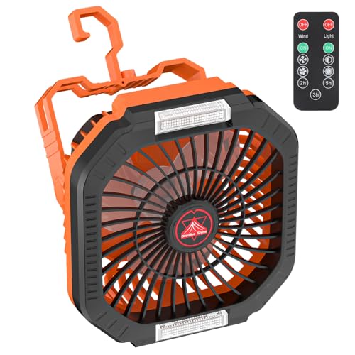 Diealles Shine Camping Ventilator mit Akku 10400mAh, 3 in 1 USB Ventilator, Camping Lüfter Sehr Leise, Zeltventilator mit LED Licht, Tischventilator für Freien Hause Büro