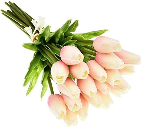 chilsoby 30 Pcs Artificial Tulip Flowers Real Touch Tulips Fake PU Tulip Flower Bouquet for Home Wedding Party Office Decor (Champagne)