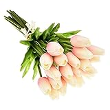 chilsoby 30 Pcs Artificial Tulip Flowers Real Touch Tulips Fake PU Tulip Flower Bouquet for Home Wedding Party Office Decor
