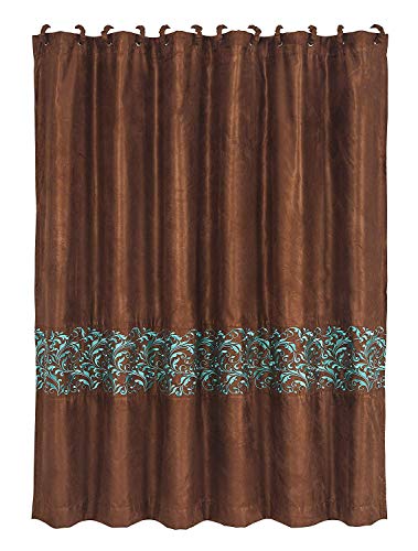 Image of Paseo Road Wyatt 9 Piece Turquoise Brown Floral Swirl Pattern Bathroom Set with Shower Curtain, Towel Set, Countertop Accessory Set, Bath Floor Rug, Southwestern Rustic Lodge Style