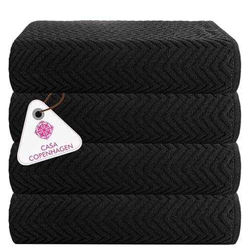 Casa Copenhagen Wave Textured Juego de Toallas de baño de 4 Piezas - Negro, 550 g/m², Toallas de baño de 4 Piezas, Toallas de algodón, Uso rudo y exigente, Set de Regalo para baño