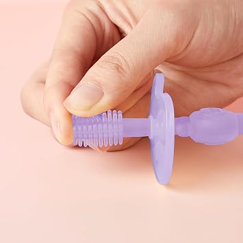 haakaa 360 Silicone Baby Toothbrush 100% Soft Food Grade Silicone, BPA-Free, Suction Base, Safe for Babies 6 Months+, Gentle Gum and Teeth Cleaning for Infants, Gum Massager (Lilac)