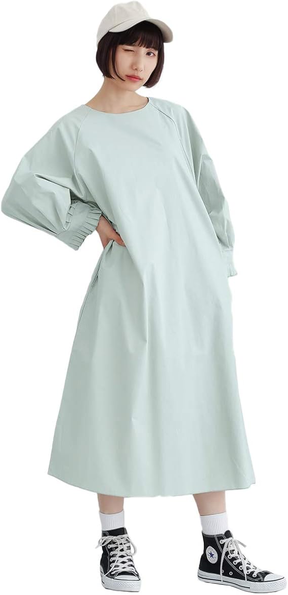 Amazon Co Jp メルロー Merlot 袖口タックラグランワンピース グリーン 服 ファッション小物
