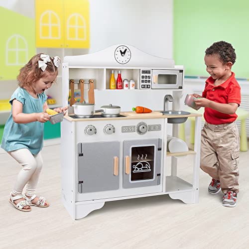Spielküche Kinderküche mit 17-teilig Zubehör Holz Küche Kinder Geschenke Kleine Küche für Mädchen und Jungs Kindliches… – Bild 8