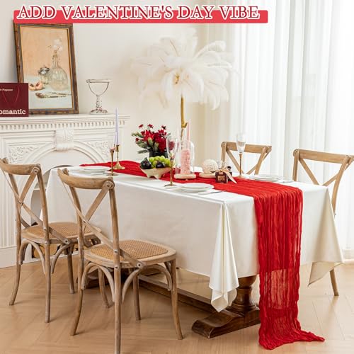 HOMEBROS Cheesecloth Table Runner, 10 Ft Boho Rustic Gauze Table Runner Sheer Wrinkled for Centerpiece Decor, Reb, 1 Pcs