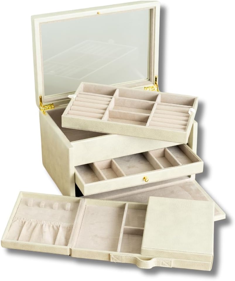 Hives & Honey Emily Luxe Jewelry Box with Versatile Storage Options and Portable Travel Case in Gold Snake Pattern