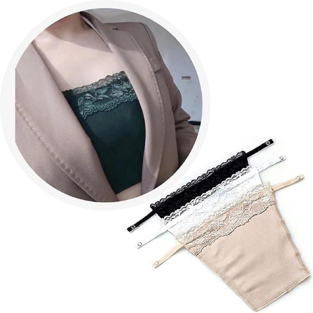 dkoale Women & Girls Lingerie Regular Fit Cotton Clip On Camisole for Women Mock Lace | Deep Neck Cleavage Cover Up Inner Cami Secret Slip for Women | Free Size - Set of 3-picture-37