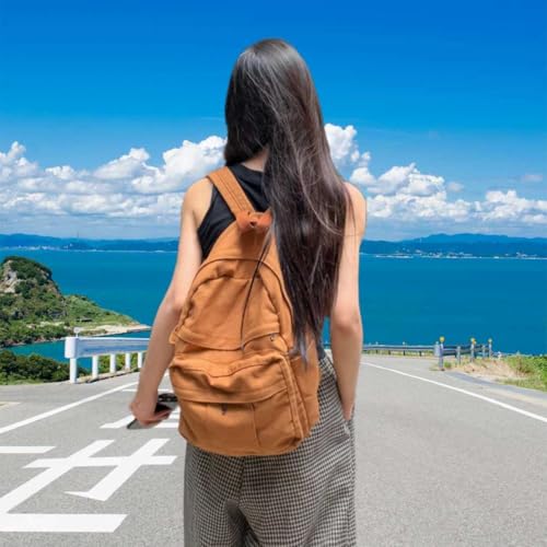 Image of Light Brown Canvas Backpack for Women & Men Retro Aesthetic Rucksack Basic Backpack for High School /College Students Travel Laptop Bag
