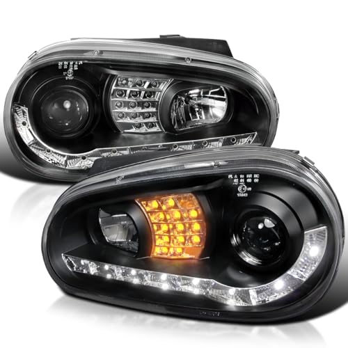SPEC-D TUNING Projector Headlights Black Compatible with 1999-2006 Volkswagen Golf MK4, 1999-2006 Volkswagen GTI, Left + Right Pair Headlamps Assembly