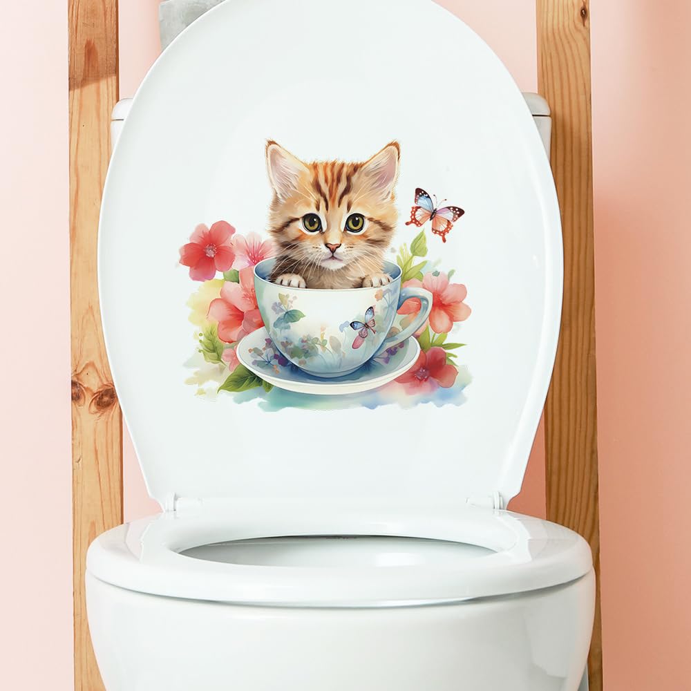 PRETYZOOM Adesivi Per Wc Design Gatto Creativo, Autoadesivi Per Sedile Del Water in Pvc Rimovibili, Impermeabili e Decorativi Per Bagno, Pareti e Superfici Lisce, Senza Residui