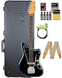 Fender American Professional II Jazzmaster - Dark Night Bundle with Case, Strap, Cable, and Guitar Cleaning Kit
