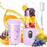 Afenau Tragbarer Mixer Smoothie Maker, 500 ml Mixer Smoothie Maker to Go mit Digitalanzeige, 16-Blatt MIXER to Go Elektrisch mit Reinigungsbürste, Wiederaufladbarem Smoothiemaker für Reisen, Lila