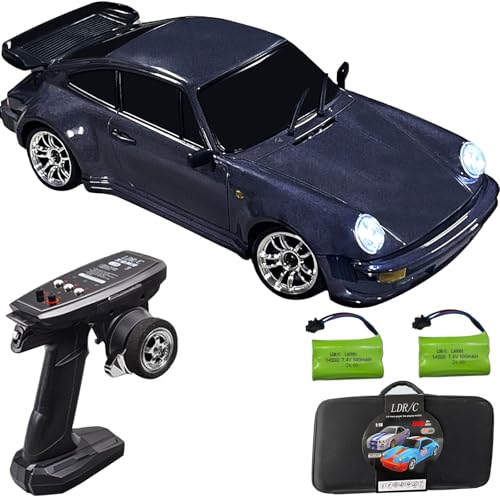 Moonzeamus LDRC 1898 1:18 RC Drift Car 911 2.4GHz RWD with Gyroscope on-Road Alloy Body Shell Racing Cars Radio Control (Purple)