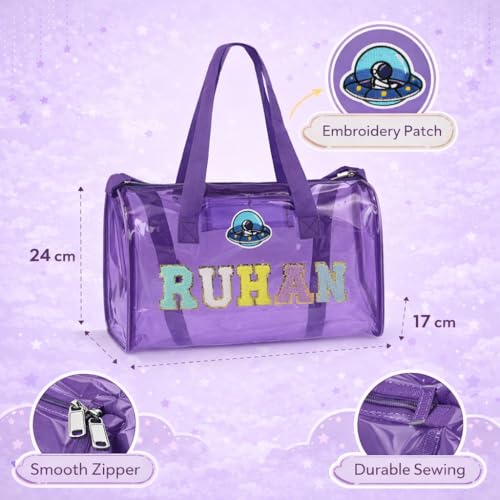 Image of AICA Personalized Name Embroidered Letters & Patch Duffle Bag for Kids Boys & Girls Age 1-18 Years Age Group (Purple) | Gift for Boys Girls Kids