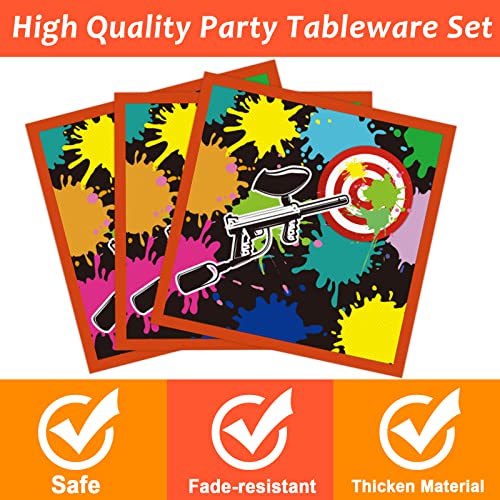 image for Wiooffen 96 Pcs Paintball Birthday Party Supplies Neon Glow Tableware 