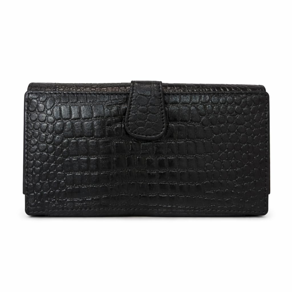labourish Women's Long Wallet with Mobile Holder, Black Ladies Purse, Croco Textured, 4 Card Slots, 3 Zipper Compartments, Card Holder & Phone Handbag for Ladies Branded Batua for Daily Use-picture-21