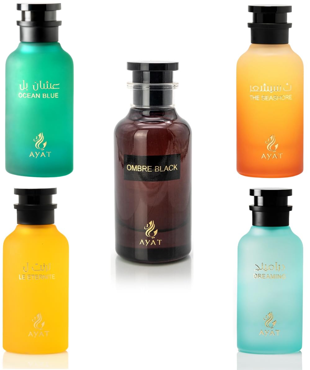 AYAT PERFUMES - Zestaw 5 perfum - Woda perfumowana Ombre Black, Ocean Blue, The Eternity, Dreaming & The Seashore - 5 x 100 ml - Mieszane - orientalne perfumy Dubaju - Długotrwałe
