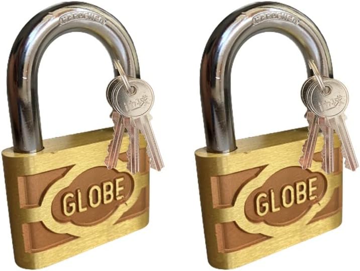 Globe Original Hardened Pure Brass Locks (Pack Of 2) With Free 3 Keys - Gold (2 Inch) | Polished Finish, Keypad Lock