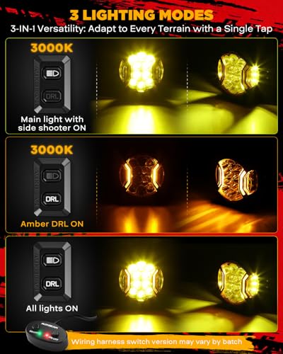 Image of Auxbeam V-Ultra Series 5 inch 172W Amber Round Off-Road Fog Light Pods 2-Pack | 270-Degree Range, 3-in-1 DRL Functional, Far /Wide Combo, Light Covers, for Wrangler Bronco Raptor Chevy Ram 4x4