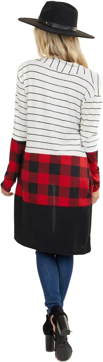 Dressmine Womens Long Cardigan Open Front Buffalo Plaid Shirt Knitted Coat Outwear Maxi Sweater Trendy 2025 Tops - Image 6
