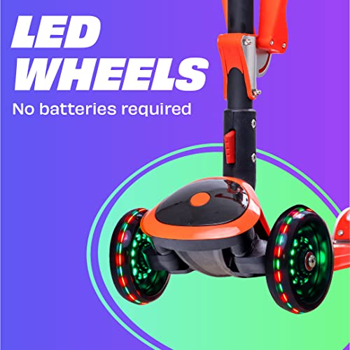 Image of SKIDEE Kick Scooter for Kids Ages 3-5 | Foldable 3 Wheel Scooter with Lean-to-Steer, Adjustable Height, Removable Seat & LED Light Wheels | Toddler Scooter Up to 12 Year Old Boys /Girls