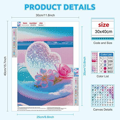 Diamond Art Painting Kits Hearts,Beach 5D DIY Diamond Painting Set,Canvas Embroidery Cross Stitch Painting Pictures by Numbers for Adults Kids,30x40 cms,Home Decoration - Image 3