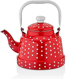 BAIHAO Théière en émail de 1,7 L Théière en émail marbré Théière à Pois Rouges Théière Collection de Nostalgie de Luxe