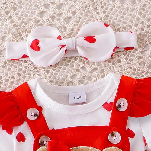 Image of Baby Girl Clothes Summer Outfit Newborn Ruffle Romper Cartoon Suspender Skirt Bow Headband Set 0-18 Months