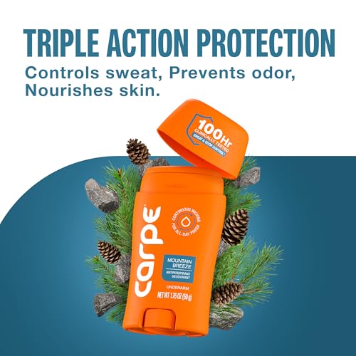 Image of Carpe Underarm Antiperspirant Deodorant for Men and Women - 100 Hour Sweat & Odor Control - Clinical Strength Deodorant for Men - Long Lasting Deodorant Antiperspirant - Mountain Breeze - 3 Pack