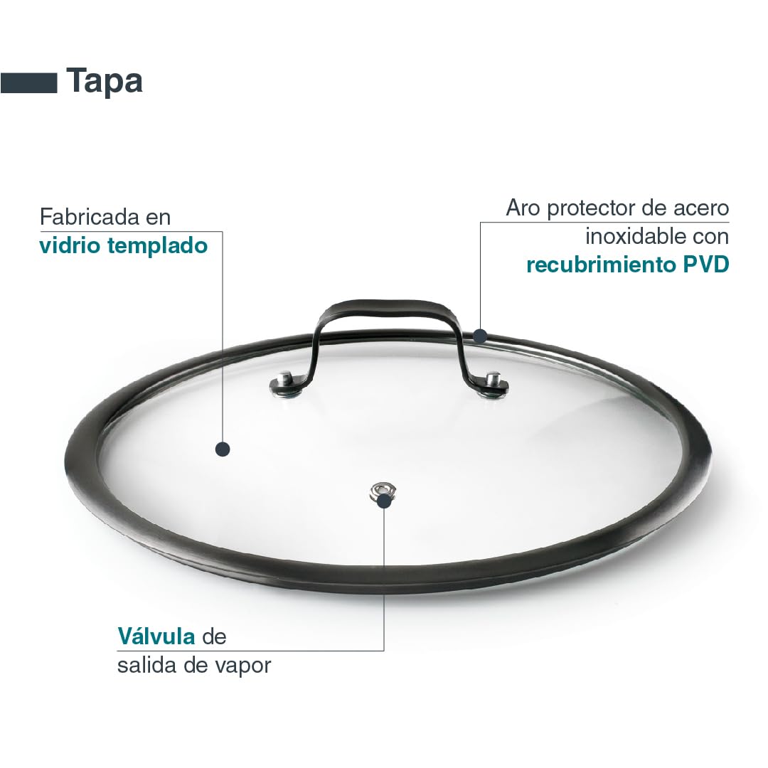 Lacor 47024 - Cacerola con Tapa Origin, Acero inoxidable 18/10, Tapa Vidrio | En acero inox 18/10, para guisos y cocciones uniformes; apto para inducción y horno, apto para lavavajillas, de gran utilidad