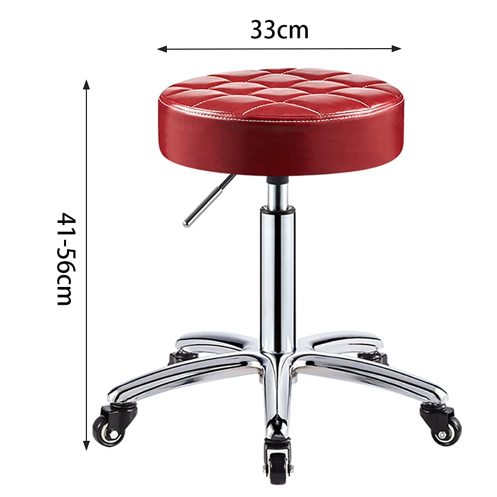 Taborety z kółkami sztuczna skóra okrągła poduszka bez oparcia stołek na kółkach hydrauliczne krzesło obrotowe regulowane 41-56 cm, do salonu spa