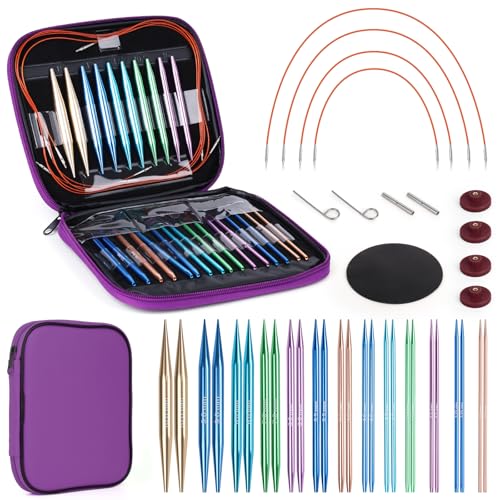 Coopay Auswechselbare Rundstricknadeln Set, 3,0-10,0 mm Rundstricknadeln (4 Längen verstellbar), Stricknadeln Rundstricknadel mit Aufbewahrungstasche,Austauschbare Rundstricknadel, Lila