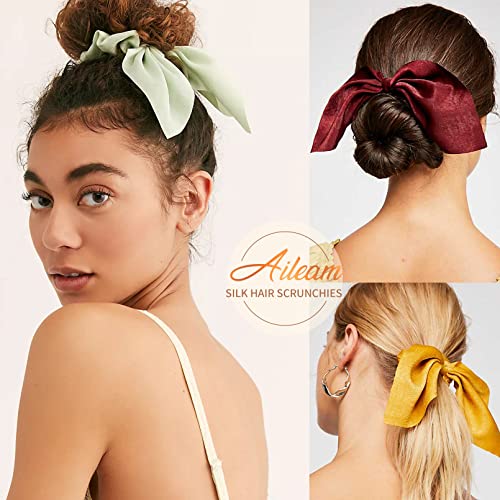 Image of 14 PCS Bow Hair Scrunchies Bunny Ears Silk Scrunchies Hair Ties Bobbles Elastic Hair Ties Ropes Ponytail Holder Hair Accessories for Women