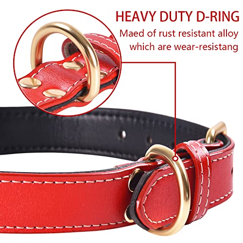 Genuine Leather Padded Dog Collar Comfortable Strong Soft Collars Best for Small Medium and Large Breed Dogs (Red)(M) - Image 3