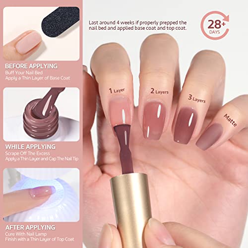 Image of GAOY Jelly Nude Nail Polish Set, 6 Transparent Colors Sheer Brown Grey Soak Off UV Light Cure Gel Polish Kit for Salon and Nail Art DIY at Home