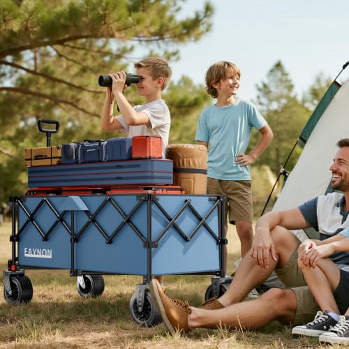 Image of 46 inch L Collapsible Foldable Extended Wagon, 500LB Weight Capacity with 280L Heavy Duty Folding Cart,Utility Wagon with All-Terrain Beach Wheel & Drink Holders,Light Blue