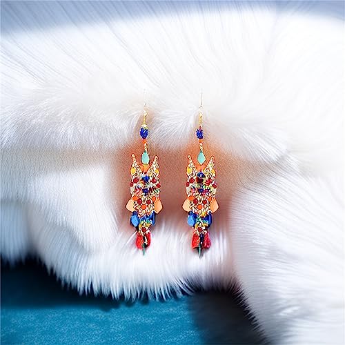 Essencedelight Crystal Beaded Tassel Earring Long Beaded Dangle Earring Fringe Hook Earring for Women Bridal Wedding 7