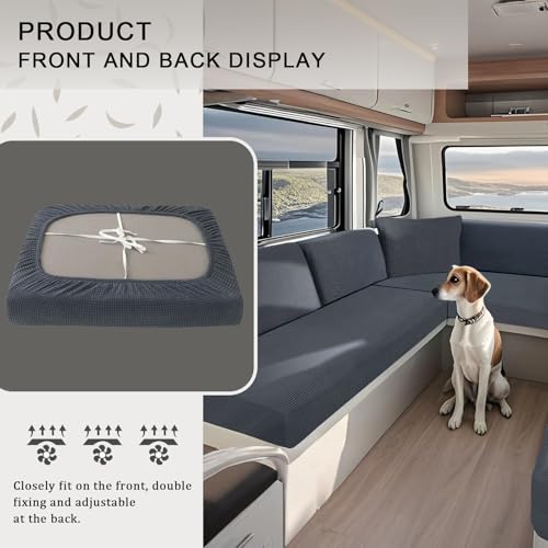 KYJSW High Stretch Caravan Couch Seat Cover Backrest Cover Double Non-Slip RV Dinette Cushion Covers With Elasticated And Tie-Down Straps (Grey,W 100-130 cm, D 30-50 cm) - Image 4