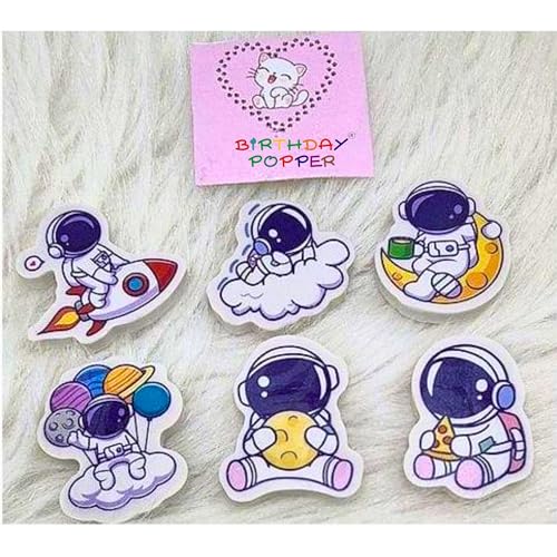 Image of Birthday Popper 24 Pcs Astronaut Shaped Erasers for Kids as Birthday Return Gift - Fun Cartoon Design - 5mm Thick Pencil Erasers for Boys & Girls - Classroom Rewards, Stationery, School Supplies